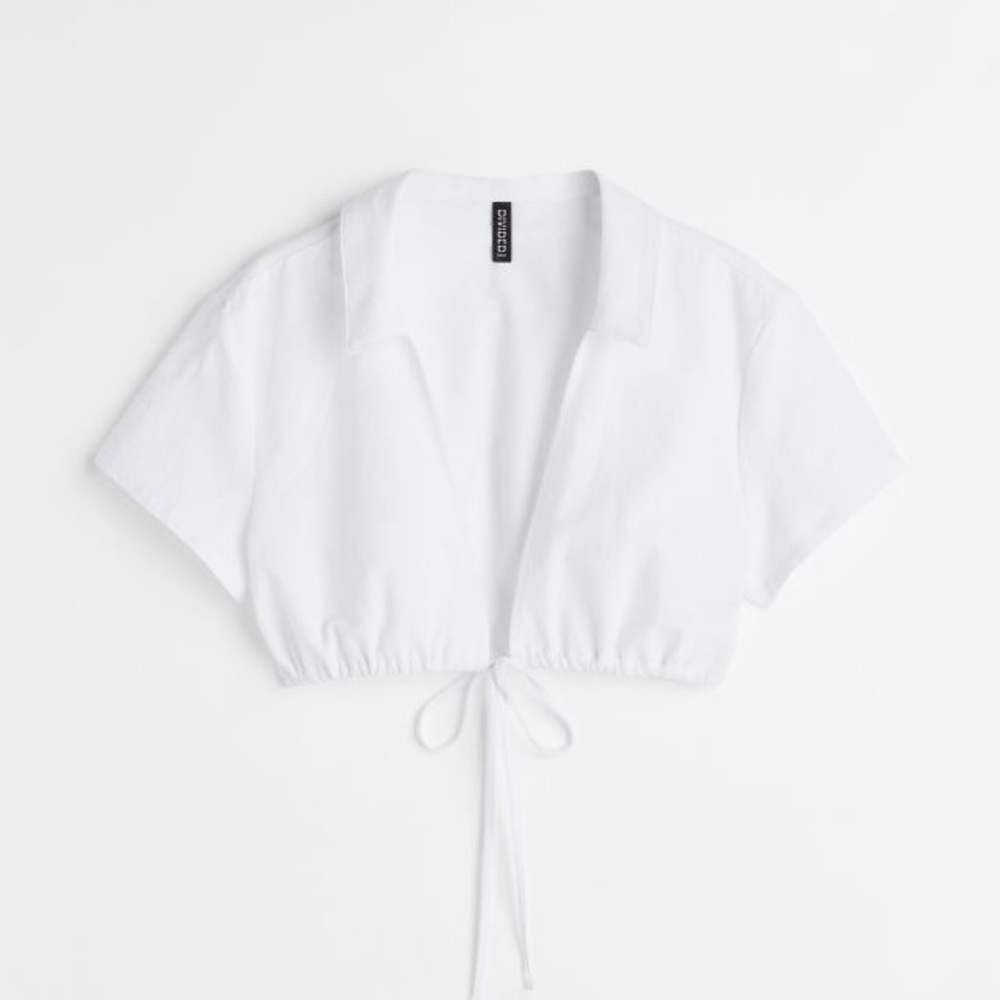 H&M white drawstring hem crop blouse